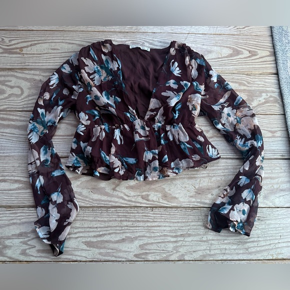 Abercrombie & Fitch Tops - Abercrombie & Fitch sheer floral long sleeve crop top size small